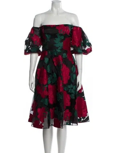 Pre-owned Marchesa Floral Print Knee-length Dress In Red