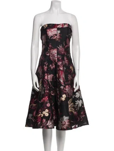 Pre-owned Marchesa Floral Print Knee-length Dress W/ Tags In Black