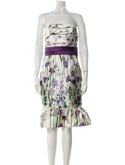 Pre-owned Marchesa Floral Print Knee-length Dress W/ Tags In White