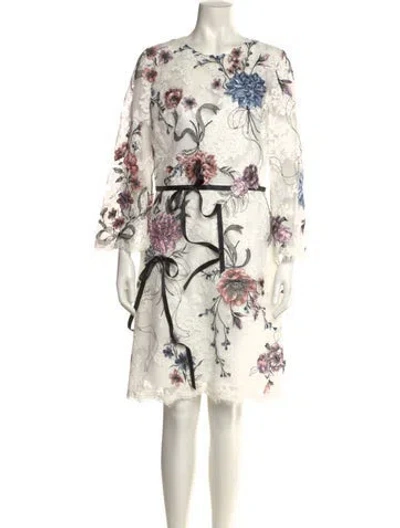Pre-owned Marchesa Floral Print Knee-length Dress In White