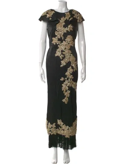 Pre-owned Marchesa Floral Print Long Dress In Black