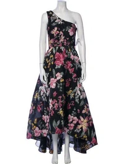 Pre-owned Marchesa Floral Print Long Dress In Black
