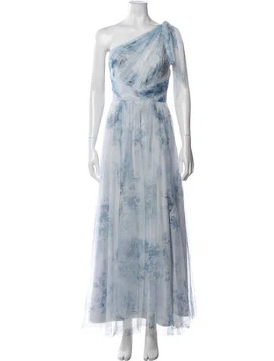 Pre-owned Marchesa Floral Print Long Dress In Blue