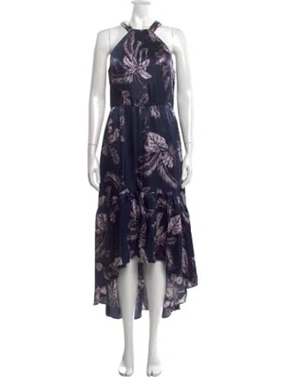 Pre-owned Marchesa Floral Print Long Dress In Blue