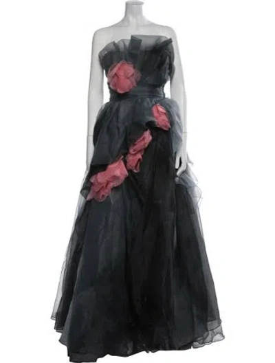 Pre-owned Marchesa Floral Print Long Dress In Multicolor