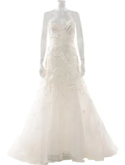 Pre-owned Marchesa Floral Print Long Dress In Neutrals
