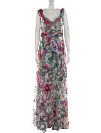 Pre-owned Marchesa Floral Print Long Dress In Pink