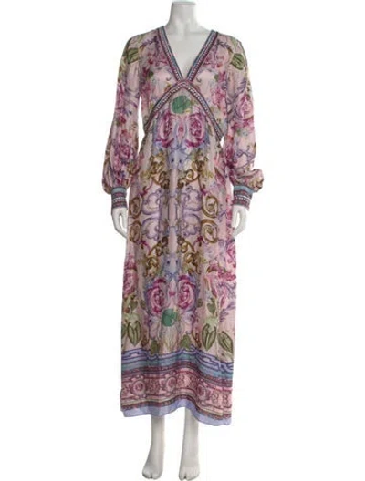 Pre-owned Marchesa Floral Print Long Dress In Pink