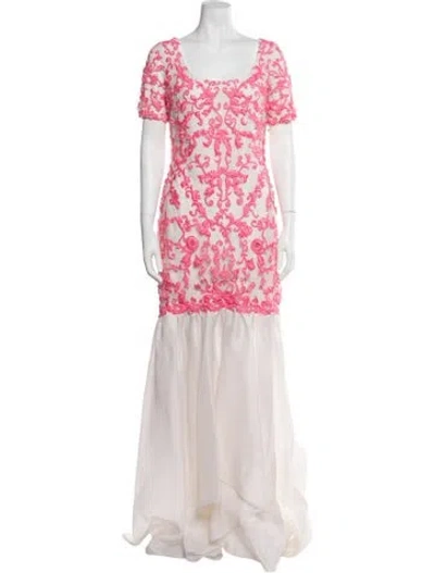 Pre-owned Marchesa Floral Print Long Dress In Pink