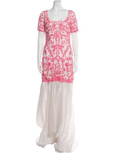 Pre-owned Marchesa Floral Print Long Dress In Pink