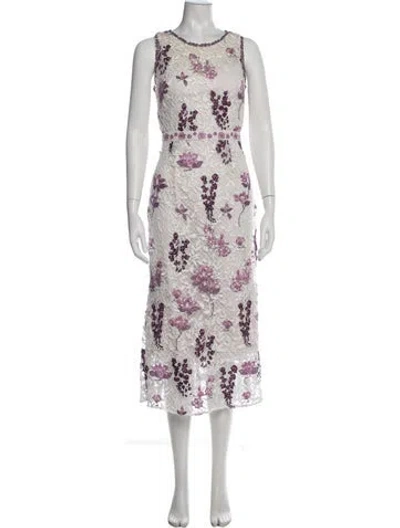 Pre-owned Marchesa Floral Print Long Dress In Purple