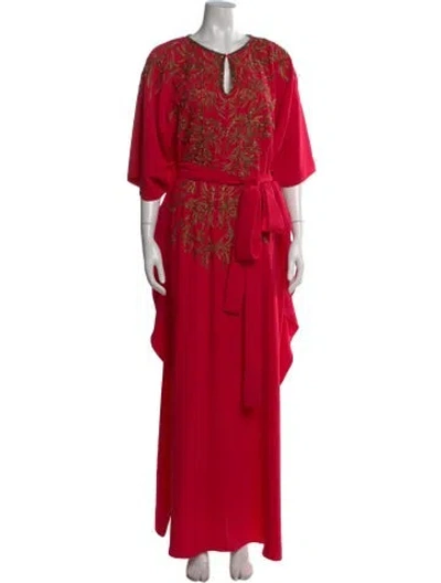 Pre-owned Marchesa Floral Print Long Dress In Red