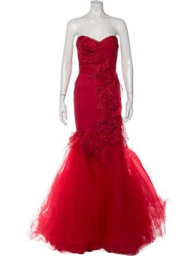 Pre-owned Marchesa Floral Print Long Dress In Red