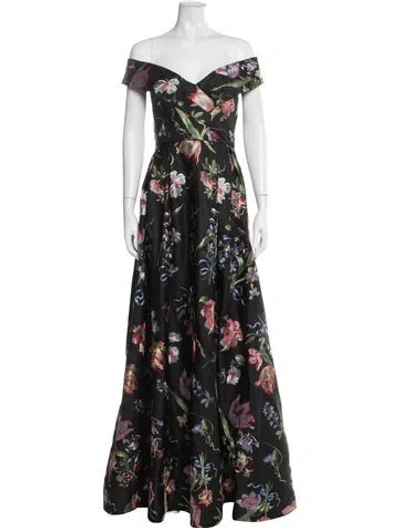 Pre-owned Marchesa Floral Print Long Dress W/ Tags In Black