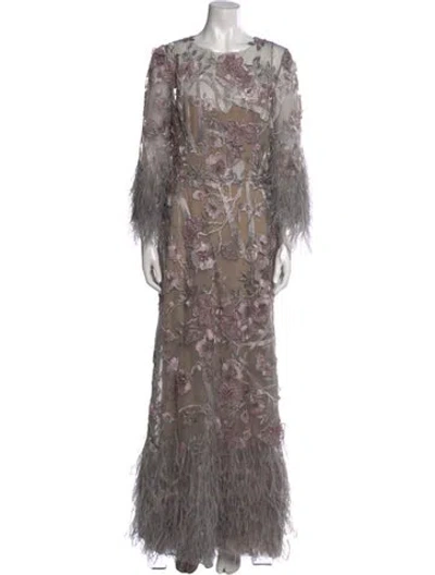 Pre-owned Marchesa Floral Print Long Dress W/ Tags In Multi