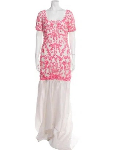 Pre-owned Marchesa Floral Print Long Dress W/ Tags In Pink