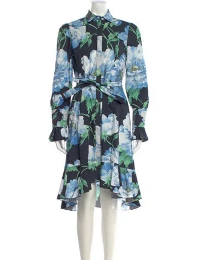 Pre-owned Marchesa Floral Print Midi Length Dress In Black