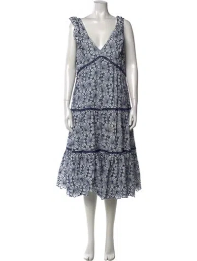 Pre-owned Marchesa Floral Print Midi Length Dress In Blue