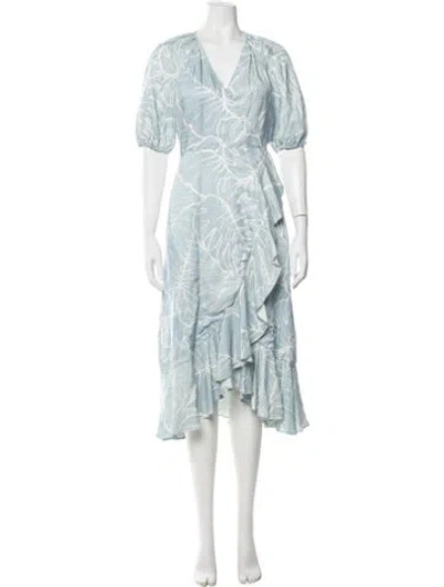Pre-owned Marchesa Floral Print Midi Length Dress In Blue