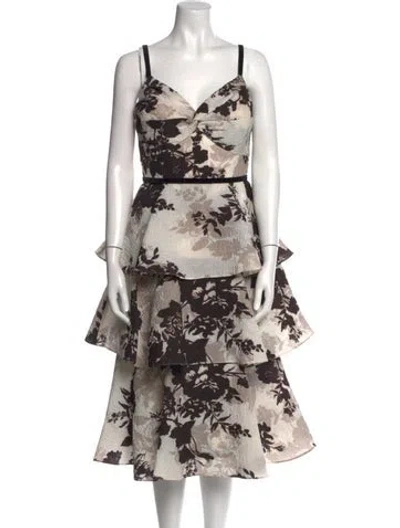 Pre-owned Marchesa Floral Print Midi Length Dress In Neutral