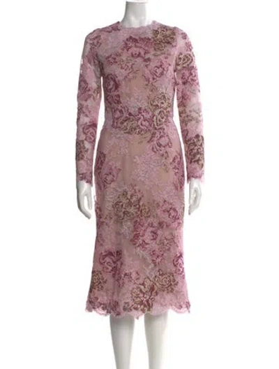 Pre-owned Marchesa Floral Print Midi Length Dress In Pink