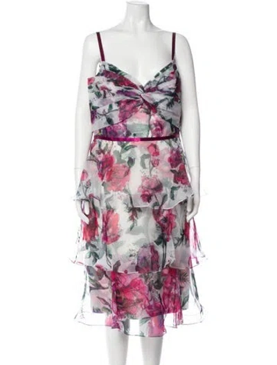 Pre-owned Marchesa Floral Print Midi Length Dress In Pink