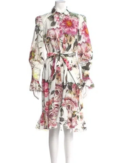 Pre-owned Marchesa Floral Print Midi Length Dress In Pink