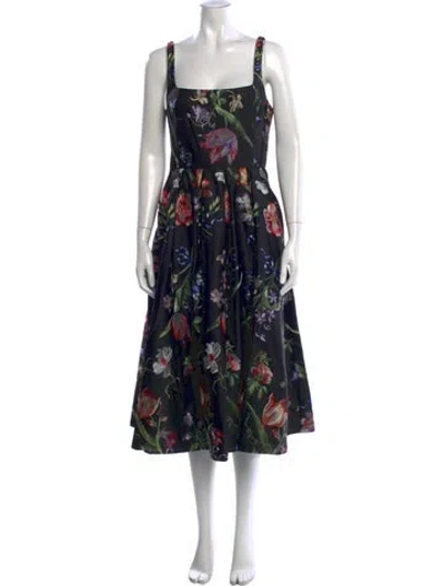 Pre-owned Marchesa Floral Print Midi Length Dress W/ Tags In Black