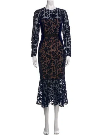 Pre-owned Marchesa Floral Print Midi Length Dress W/ Tags In Blue