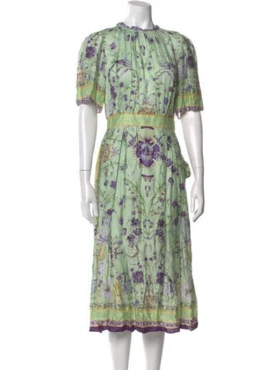Pre-owned Marchesa Floral Print Midi Length Dress W/ Tags In Green