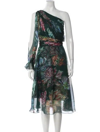 Pre-owned Marchesa Floral Print Midi Length Dress W/ Tags In Green