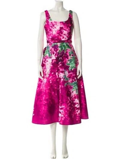 Pre-owned Marchesa Floral Print Midi Length Dress W/ Tags In Pink