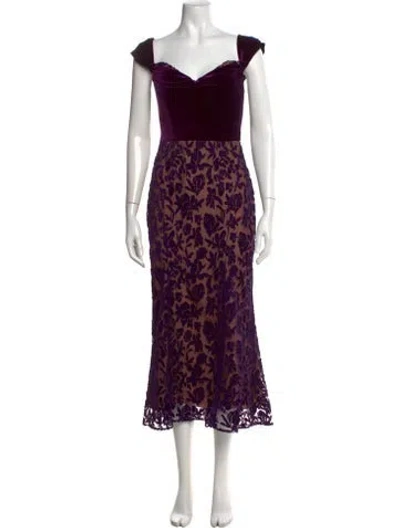 Pre-owned Marchesa Floral Print Midi Length Dress W/ Tags In Purple