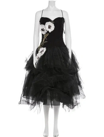 Pre-owned Marchesa Floral Print Mini Dress W/ Tags In Black