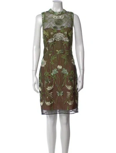 Pre-owned Marchesa Floral Print Mini Dress W/ Tags In Green
