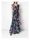 Marchesa Floral Sleeveless Printed Chiffon Gown In Blue In Blue