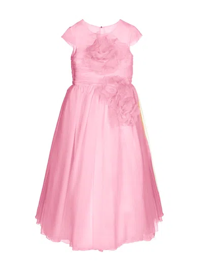 Marchesa Kids' Flower-embellished Crepe Gown In Pink