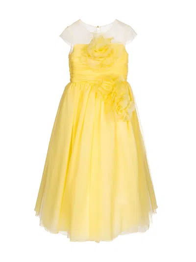 Marchesa Kids' Flower-embellished Crepe Gown In Yellow