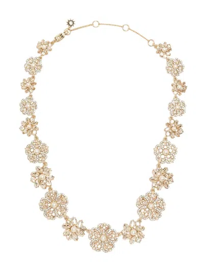 Marchesa Gold-tone Crystal & Imitation Pearl Cluster Flower All-around Collar Necklace, 16" + 3" Extender