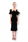 Marchesa Ruffled Off-the-shoulder Cady Midi Dress In Black