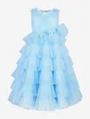 MARCHESA GIRLS BOW EMBELLISHED PLEATED TULLE GOWN