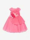 Marchesa Girls Draped Bodice Flower Embellished Tulle Gown In Pink