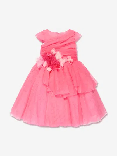 Marchesa Kids' Girls Draped Bodice Flower Embellished Tulle Gown In Pink