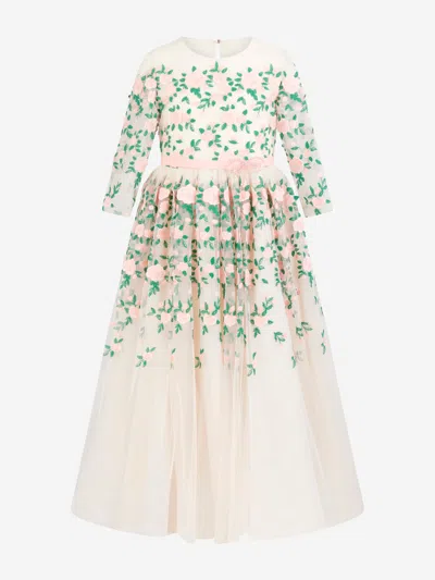 Marchesa Kids' Girls Floral Embroidered Tulle Gown In Ivory