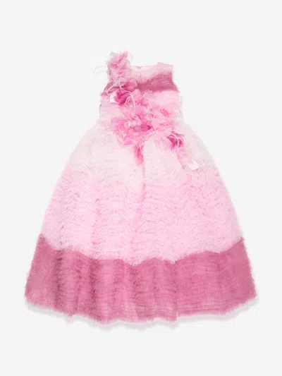 Marchesa Kids' Girls Flower Embellished Degradé Tulle Gown In Pink