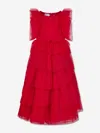 Marchesa Girls Pleated Tulle Flounce Gown In Red