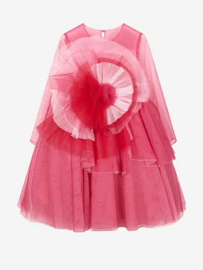 Marchesa Kids' Girls Volant Tulle Gown In Pink