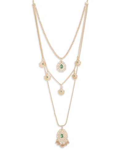 Marchesa Glass And Plastic Stone Filagree Pendant Necklace In Gold