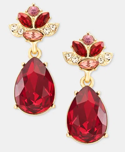 Marchesa Glass Crystal / Gold-tone Pear Drop Earrings In Red