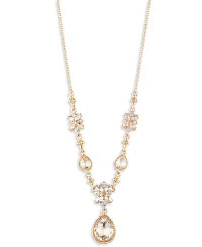 Marchesa Glass Stone Cluster Y Necklace In Gold
